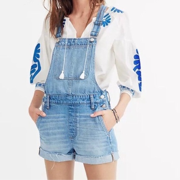 Madewell Adirondack Denim Short Bib Overalls Extra Small - Picture 1 of 14